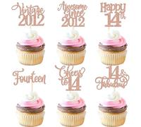 30 Pack Vintage 2012 Cupcake Toppers Glitter Happy 14th Fourteen Awesome Since 2012 Cupcake Picks Sweet 14 Cake Decorations for 14th Birthday Wedding Anniversary Party Supplies Rose Gold