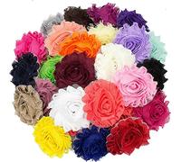30 Pack Vintage Shabby Fabric Flowers 6cm Chic Chiffon Rose Frayed Floral Applique for Chiffon Hairbows Headband Hair Accessories Wedding Graduation Prom Party Supplies (Multicolor)