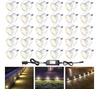 30 Pack Warm White LED Decking Lights, IP67 Waterproof Ø30mm Plinth Lights