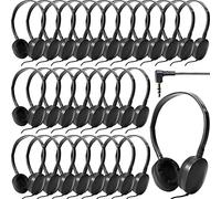 30 Pack Wired Headphones, Adjustable On Ear Headphones, Kids Headphones with Stereo, Children Headphones Earbuds for Kids, Boys, Girls, Schools, Laptop, Travel, Plane, Tablet (Black)