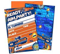 30 packs Dart War Birthday Party Supplies Blaster Nerf Gun Battle Theme Party Invitations Invite Card with 30 Orange Envelopes for Boy Kids Dart War Nerf Party Decorations Supplies Favor