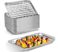 30 Packs Disposable Barbecue Tray Storing Food Baking Aluminum Foil Perforated Drip Tray 34 x 23 x 2.8cm Large Capacity for Barbecue Grilling Baking