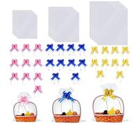 30 Packs Large Clear Cellophane Bags 14x20 18x24 24x30 Jumbo Gift Basket Wraps Extra-large Transparent Plastic Bags for Fruit Basket, Gift Wrap, Treats, Arts and Crafts, 30 pcs Pull Ribbon Bow Ties