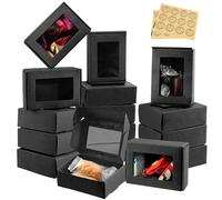30 Packs Mini Brown Kraft Paper Boxes with Clear Windows, 8.5*6*3CM Small Gift Boxes Present Packaging Box Cake Display Box for Party Favor Treats, Bakery, Candy, Cookies and Jewelry Packaging, Black