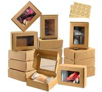 30 Packs Mini Brown Kraft Paper Boxes with Clear Windows, 8.5 * 6 * 3CM Small Gift Boxes Present Packaging Box Cake Display Box for Party Favor Treats, Candy, Cookies and Jewelry Packaging
