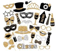 30 Packs Party Photo Booth Props,Party Poppers Glitter Prom Photobooth Kit Birthday Photo Booth Accessories Moustache Party Supplies for New Years Eve Party Supplies Birthday Disco Mardi Gras Party