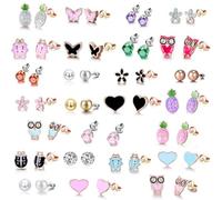 30 Pairs Hypoallergenic Earrings for Girls Sensitive Ears with Stainless Steel Post -Assorted Cute Stud Earrings for Teens Girls Women, Stainless Steel, Cubic Zirconia