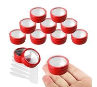 30 Pcs 10ml Red Round Aluminium Tin, LusDoly Aluminum Tins with Screw Lids Clear Window, Aluminum Tin Cans, Lip Balm Tins, Small Metal Tins Pots Container for Candle Salves Cream
