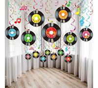 30 Pcs 1950's Rock and Roll Music Party Decorations Record Note Cutout Wall Decor Sign with Hanging Swirls Ceiling Decorations for 50's Theme Rock Music Short Video DJ Party Supplies 7 Inch()