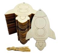 30 Pcs 4Inch Unfinished Rocket Wood DIY Crafts Cutouts Wooden Rocket Shaped Hanging Ornaments with Hole Hemp Ropes Gift Tags for Home Birthday Decoration Craft Project