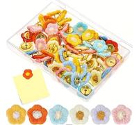 30 pcs 6 Colors Flower Push Pins, Flower Thumb Tacks Decorative Push Pins Bulletin Board Tacks Color Push Pin for Map Cork Board Photo Display Office Home