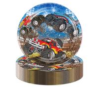 30 pcs 7" Monster Truck Paper Plates Monster Truck Party Supplies Happy Monster Truck Party Supplies Set for Monster Truck Theme Birthday Party Disposable Paper Baby Shower Car Party Decorations