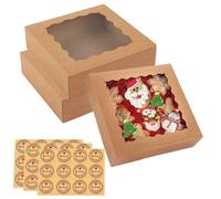 30 PCS 8 Inch Bakery Boxes with Window, Kraft Cookie Boxes, 8x8x2.5 Inches Pie Box, Paper Donut Boxes, Pastry Boxes, Dessert Boxes, Strawberry Boxes for Muffins Cakes Candy Gift Giving (Brown)