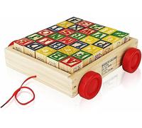 30 Pcs ABC Wooden Blocks with Pull Cart Educational Alphabet Learning Toy for Toddlers