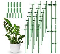 30 Pcs Adjustable Plant Support Stakes Garden Single Stem Support Stake Plant Cage Support Rings with 60 Pcs Plant Clips and 15 Pcs Connect Pipe for Orchid Rose Peony Peppers Amaryllis Tomato, 12 Inch