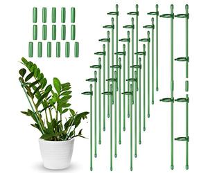 30 Pcs Adjustable Plant Support Stakes Garden Single Stem Support Stake Plant Cage Support Rings with 60 Pcs Plant Clips and 15 Pcs Connect Pipe for Orchid Rose Peony Peppers Amaryllis Tomato, 12 Inch
