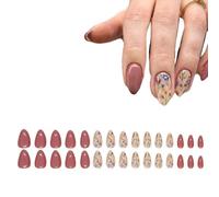 30 Pcs Almond Press on Nails, Reusable French Elegant Almond Flowers Short Fake Nails, Removable Acrylic Pink Floral Summer Nail, Glossy Gel Stick on Nail for Women Summer Decoration.