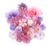 30 PCS Artificial Flowers Heads, Purple Flowers Mix Silk Flower, Mini Flower Rose Daisy Multicolor Flowerss, Fake Daisy Heads Bulk Silk Faux Rose DIY Cake Decor