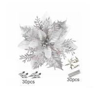 30 Pcs Artificial Flowers with Clips and Stems for Christmas Tree, Garland, and Wreath Decoration at Holiday Events (Red)