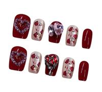 30 PCS Artificial Nails Shiny Short Square Heart Animals and Rhinestones Romantic Valentine Women Claws