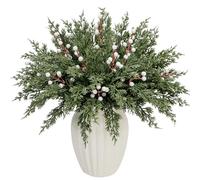 30 Pcs Artificial Pine Branches with Berry Stems,10.5" Faux Evergreen Pine Picks Fake Greenery Foliage Sprigs Cypress Leaves Stems for Christmas Wreath DIY Vase Filler Home Decoration (White)