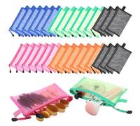 30 Pcs Assorted Mesh Zipper Bags, A6 Nylon Pouches, Translucent Cosmetic Organizers, Small Storage Wallets for Travel, Office & School, Blue/Black/Green/Orange/Rose Red, One Size