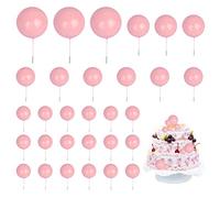 30 Pcs Balls Cake Toppers,Mini Bubble Balloons Cupcake Topper Colorful Pearl Ball Cake Picks,Insert Cupcake DIY Decoration Multiple Sizes for Wedding Anniversary Birthday Party(COLOR:pink)