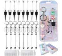 30 Pcs Beadable Keychain Strips Thin Stem Round Bead Reusable Sealed Keep Fresh Wine Bottle Stopper Sealed Bag Laser Rainbow Thank You Card Set DIY Thank you Gifts for Parties Weddings Bar