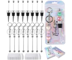 30 Pcs Beadable Keychain Strips Thin Stem Round Bead Reusable Sealed Keep Fresh Wine Bottle Stopper Sealed Bag Laser Rainbow Thank You Card Set DIY Thank you Gifts for Parties Weddings Bar