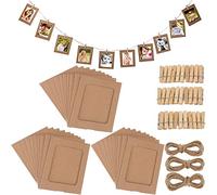 30 PCS Bespoke Computer Cut Photo Frame Pack of 30 -Frame Size 6"x4" -with Wooden Clips and String Hanging Cardboard Home Wall Decor (Brown)