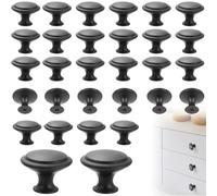 30 Pcs Black Drawer Knobs 1-1/5 inch Kitchen Cabinet Knobs Solid Round Dresser Drawer Pulls for Cabinets Hardware