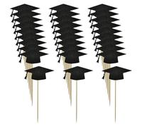 30 Pcs Black Graduation Cap Cupcake Toppers Glitter Graduation Centerpiece Sticks Small Grad Hat Cake Pick Toppers Grad Dessert Topper Food Decorative Toothpicks