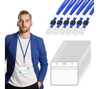 30 Pcs Blue Lanyards for Neck with 30 Pcs Card Holder, Clear Plastic ID Card Holder and Lanyard, Horizontal Sealable Waterproof Name Badge Holders with Lanyard for ID Cards, Office, School, Bus Passes