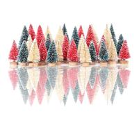 30 Pcs Bottle Brush Trees Christmas, Red Blue Yellow Miniature Christmas Tree, Mini Tree 1.8/2.6/3.4/3.9 Inch, Small Christmas Tree with Snowflakes