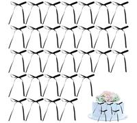 30 Pcs Bow Cake Decorations, Bow Theme Cake Toppers Coquette Bowknot Ribbon Cupcake Topper for Wedding Anniversary Bridal Engagement Kids Baby Shower Birthday Party Decoration Supplies(Black)