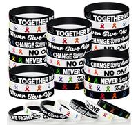 30 Pcs Cancer Prevention Awareness Silicone Bracelets,Colorful Ribbon Wristbands,Hope Faith Rubber Wristband Accessories for Ribbon Awareness Assorted Cancer Awareness and Prevention (Colorful)