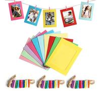 30 Pcs Cardboard Photo Frames, Paper Photo Frames, 4x6 Inch Cardboard Picture Frames, Hanging Paper Picture Frames with 30 Wooden Clips & 30 Hemp Ropes, for Home Wall Decor Display Hanging, Color