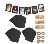 30 Pcs Cardboard Photo Frames, Paper Photo Framess, 6 Inch Hanging Paper Cardboard Picture Frames with 30 Wooden Clips & 3 Hemp Ropes, for Home Wall Decorations Display Hanging(Black)