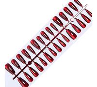 30 Pcs Cats Eye Press Claws Wine Red Fake Nails Artificial Acrylic Nail Glue Sticks for Women