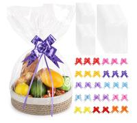 30 Pcs Cellophane Bags for Hampers Set, 20Pcs 40*61cm + 10Pcs 75*100cm Cellophane Wrap with Pull Bows, Large Gift Bags for Presents Packaging Gift Baskets Hamper Making Easter Valentine's Day Gift