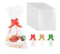 30 Pcs Cellophane Wrap for Hampers, 60 x 40cm Clear Gift Bags with Pull Bows, Large Cellophane Bags for Hamper Making Christmas Easter Valentine's Day Presents Packaging (Clear, 40X60)
