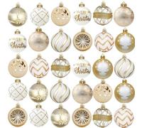 30 Pcs Christmas Baubles Ornaments White and Gold Tree Balls 6cm Plastic with Hanger for Christmas Garland Wreath Tree Decorations