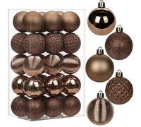 30 pcs Christmas Baubles Xmas Ball Ornaments with Strings, 50mm/2.0" Brown Shatterproof Plastic Hanging Decorations, Christmas Tree Pendants for Home Party Wedding Holiday