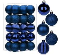 30 pcs Christmas Baubles Xmas Ball Ornaments with Strings, 50mm/2.0" Dark Blue Shatterproof Plastic Hanging Decorations, Christmas Tree Pendants for Home Party Wedding Holiday