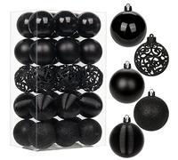 30 pcs Christmas Baubles Xmas Ball Ornaments with Strings, 60mm/2.4" Black Shatterproof Plastic Hanging Decorations, Christmas Tree Pendants for Home Party Wedding Holiday