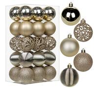 30 pcs Christmas Baubles Xmas Ball Ornaments with Strings, 60mm/2.4" Champagne Gold Shatterproof Plastic Hanging Decorations, Christmas Tree Pendants for Home Party Wedding Holiday