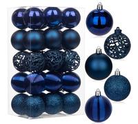 30 pcs Christmas Baubles Xmas Ball Ornaments with Strings, 60mm/2.4" Dark Blue Shatterproof Plastic Hanging Decorations, Christmas Tree Pendants for Home Party Wedding Holiday