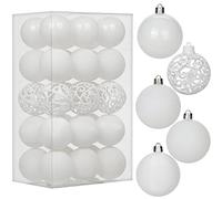 30 pcs Christmas Baubles Xmas Ball Ornaments with Strings, 60mm/2.4" White Shatterproof Plastic Hanging Decorations, Christmas Tree Pendants for Home Party Wedding Holiday