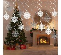 30 PCS Christmas Ceiling Decorations, Christmas Hanging Snowflake Decorations, Silver & White Ceiling Swirls Hanging Ornaments for Winter Wonderland Frozen Themed Xmas New Year Party