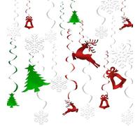 30 Pcs Christmas Ceiling Decorations, Christmas Hanging Swirl Decorations, Foil Streamer Xmas Ceiling Decoration, Xmas Tree, Bell, Reindeer, Snowflake for Birthday Holiday Party Decor